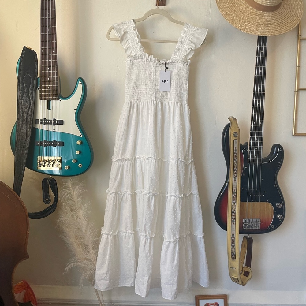 O.P.T Lazy Afternoon White Swiss Dot Dress Size Small NWT